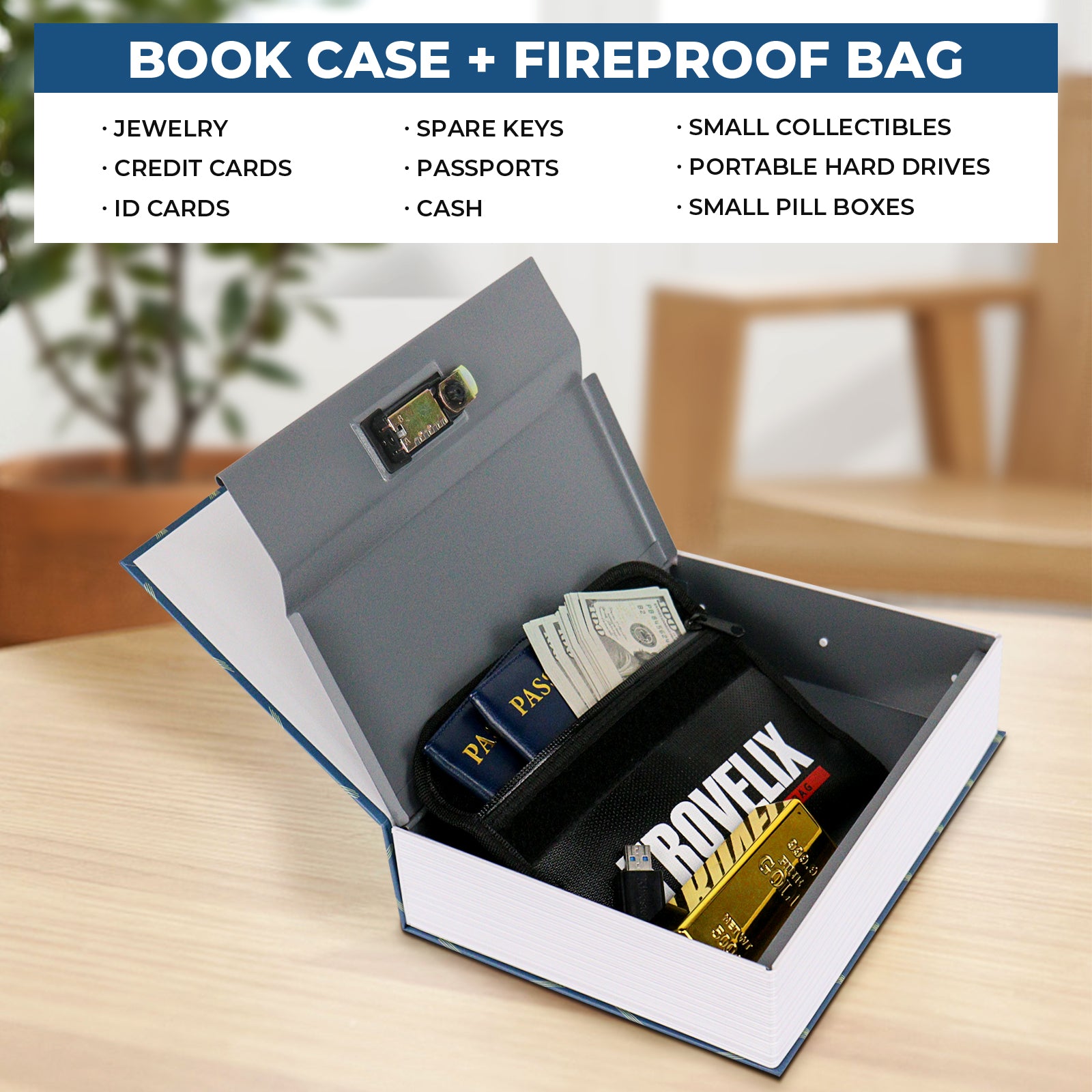X-Large Hidden Book Safe with Fireproof Money Bag for Extra-Large Fireproof Book Safe with Concealed Money Bag1