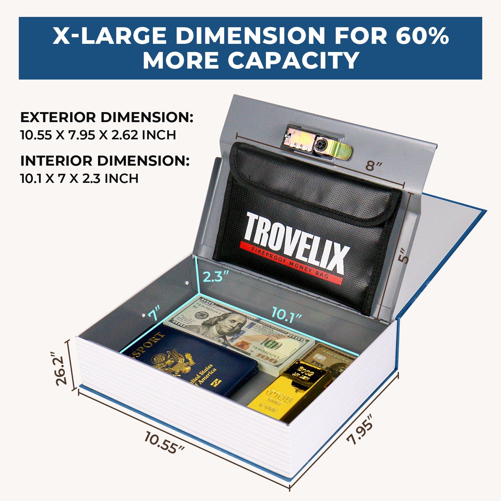X-Large Hidden Book Safe with Fireproof Money Bag for Extra-Large Fireproof Book Safe with Concealed Money Bag6