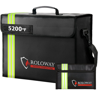 Fireproof bag | 17 x 12 x 5.8 inch 5200℉ Black with Reflective Strip | Roloway