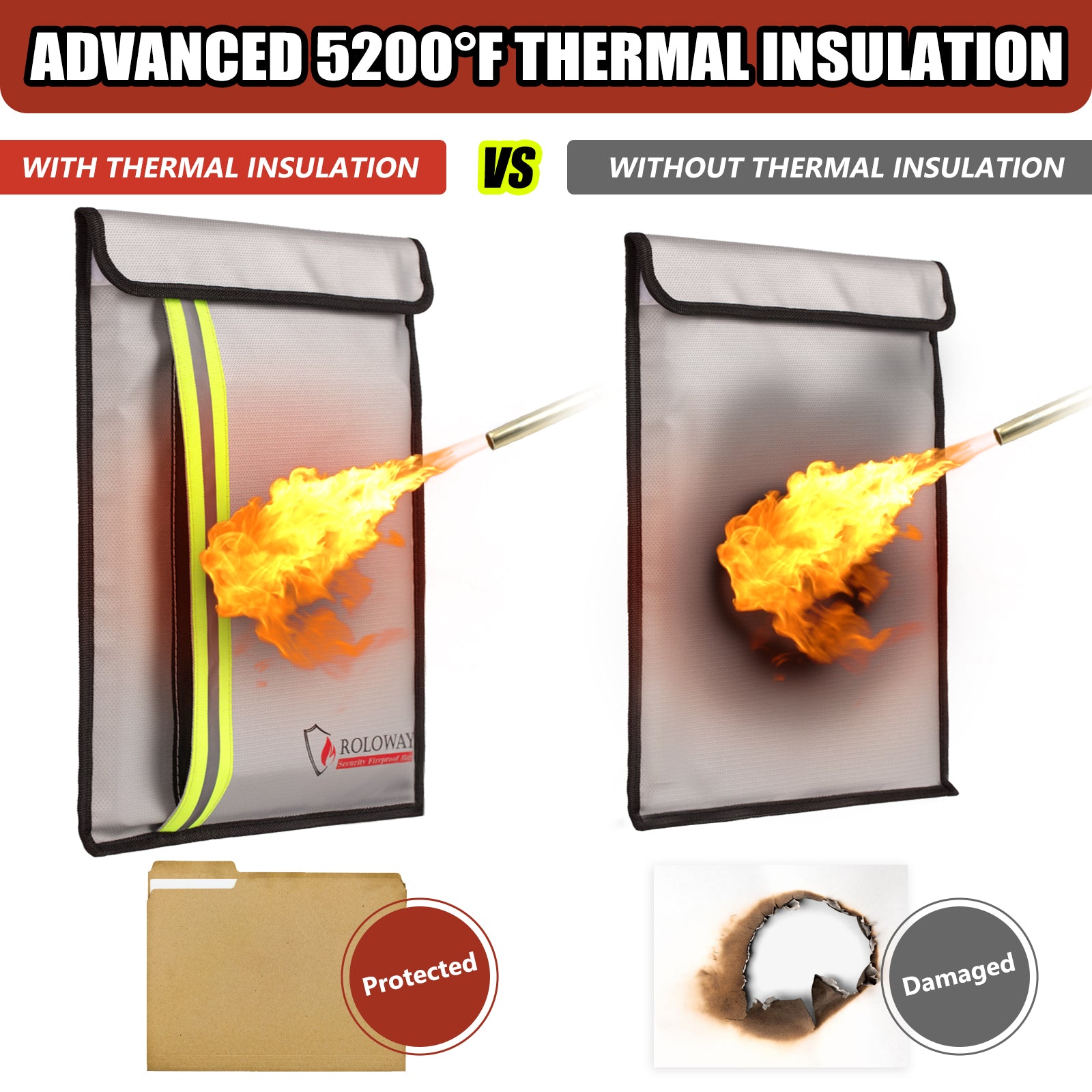 ROLOWAY upgraded 5200°F fireproof document bag 15.5 x 11.5 inch1