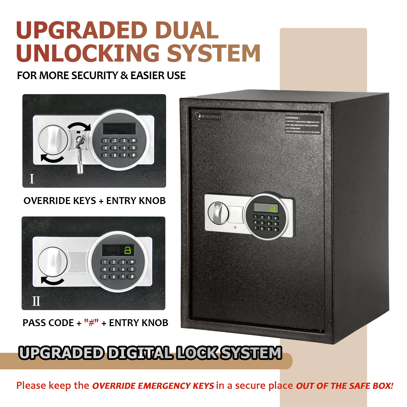 ROLOWAY SAFE MONEY SAFE BOX for home with 2 fireproof money bags 2.2 cubic feet in silver6