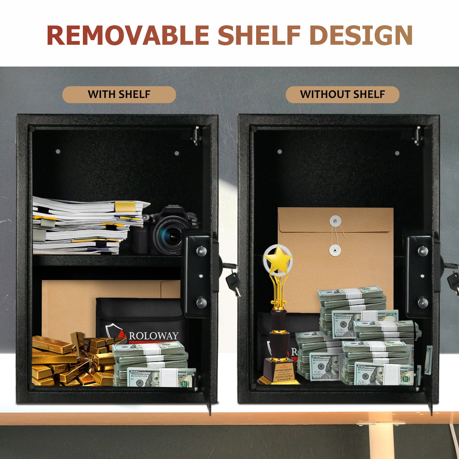 ROLOWAY SAFE MONEY SAFE BOX for home with 2 fireproof money bags 2.2 cubic feet in silver3
