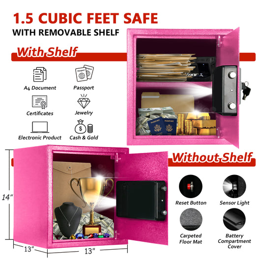 Safe Box | Pink 1.5 Cubic Feet with Silver Keypad | Voncabay
