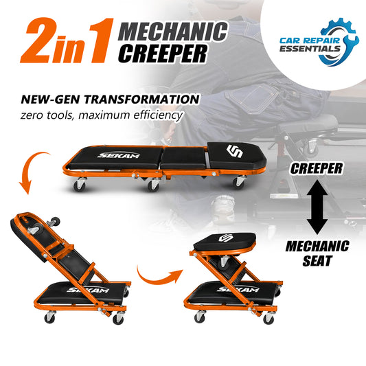 2-in-1 Mechanic Creeper | 36-Inch | Orange