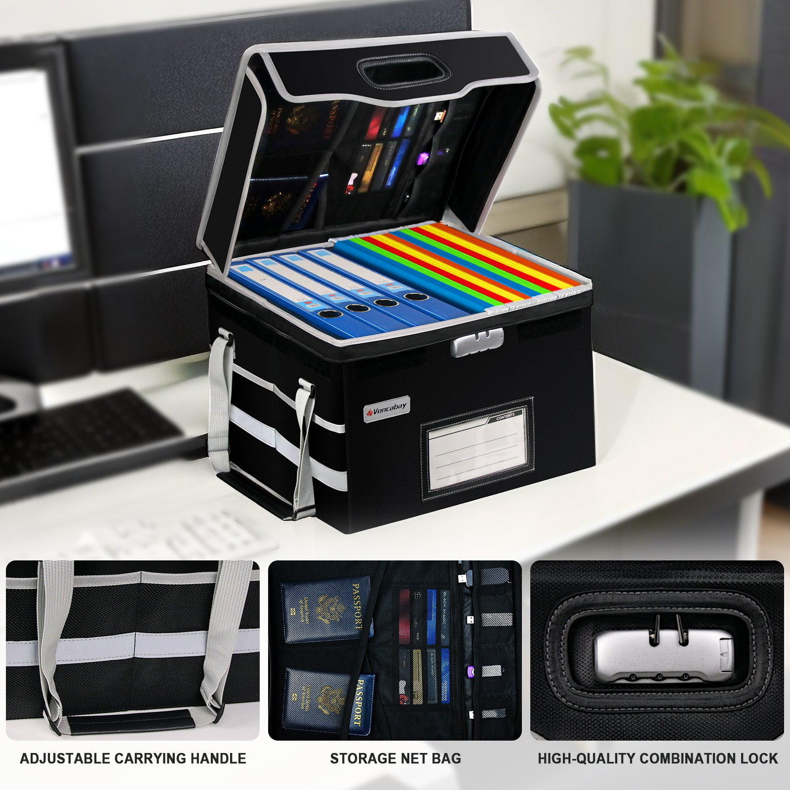 Voncabay fireproof document box with reflective strips for safety2