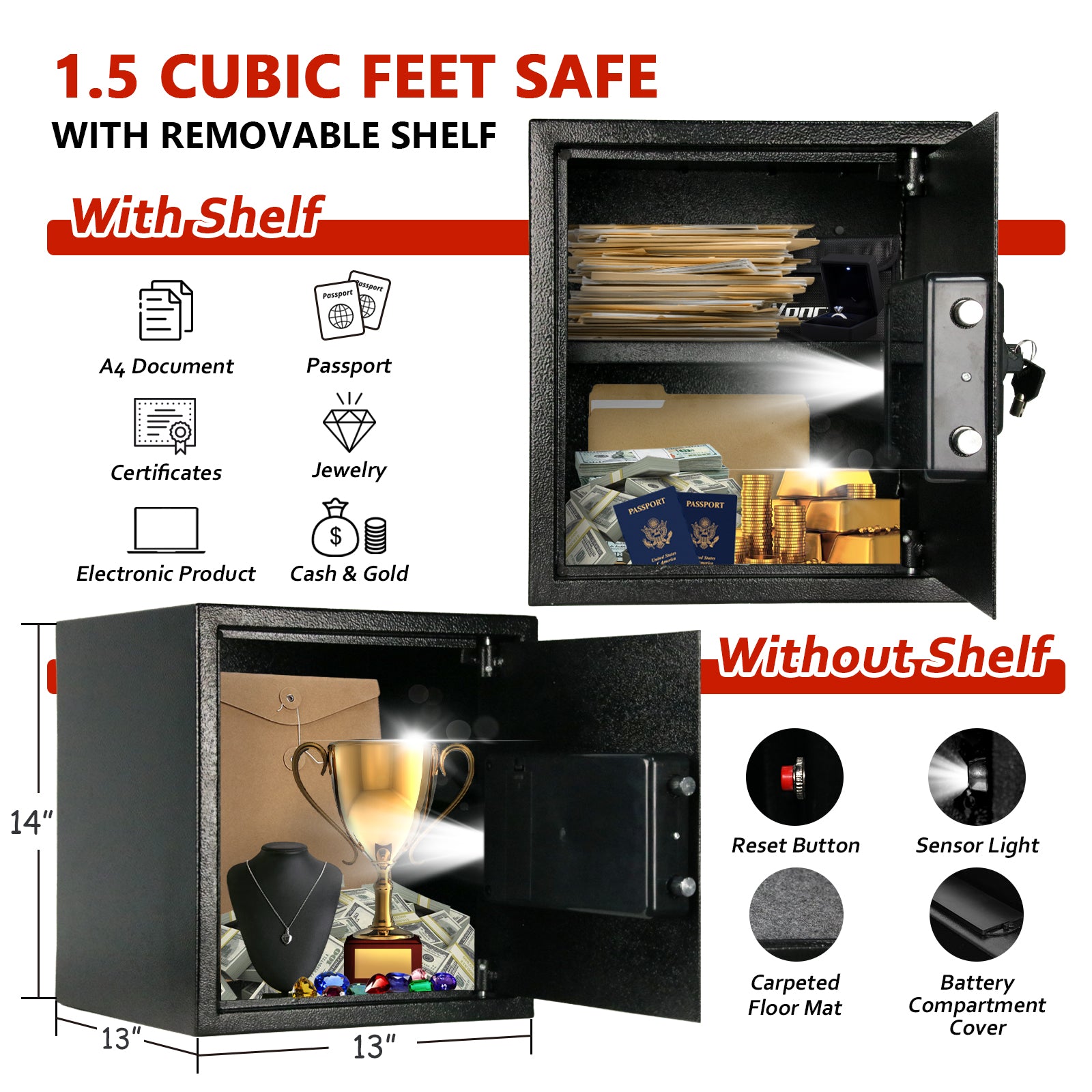Safe Box | 1.5 Cubic Feet with Black Keypad | Voncabay