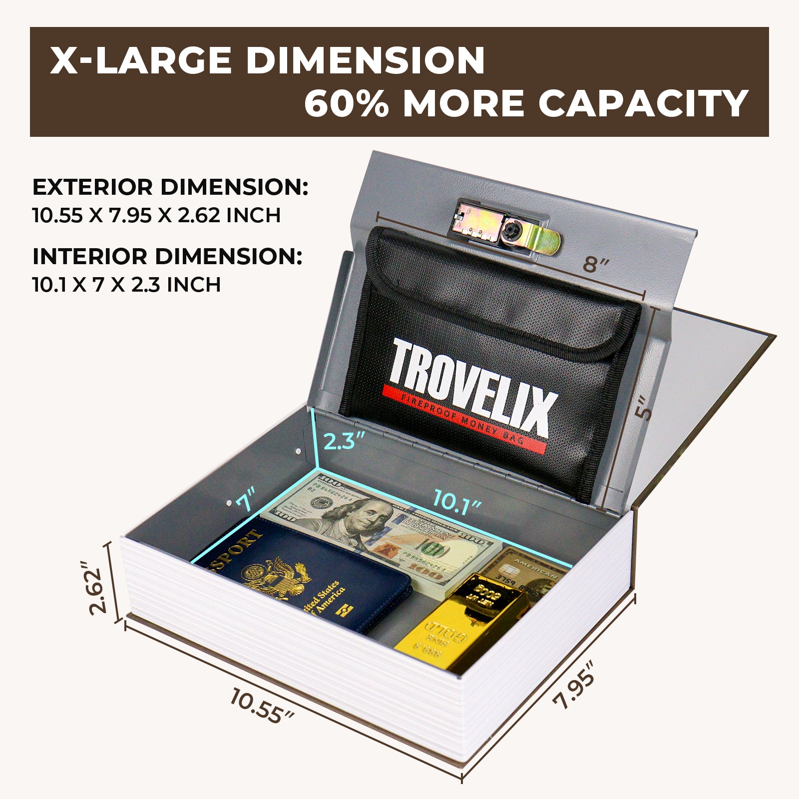 X-Large hidden book safe with included fireproof money bag for secure storage1