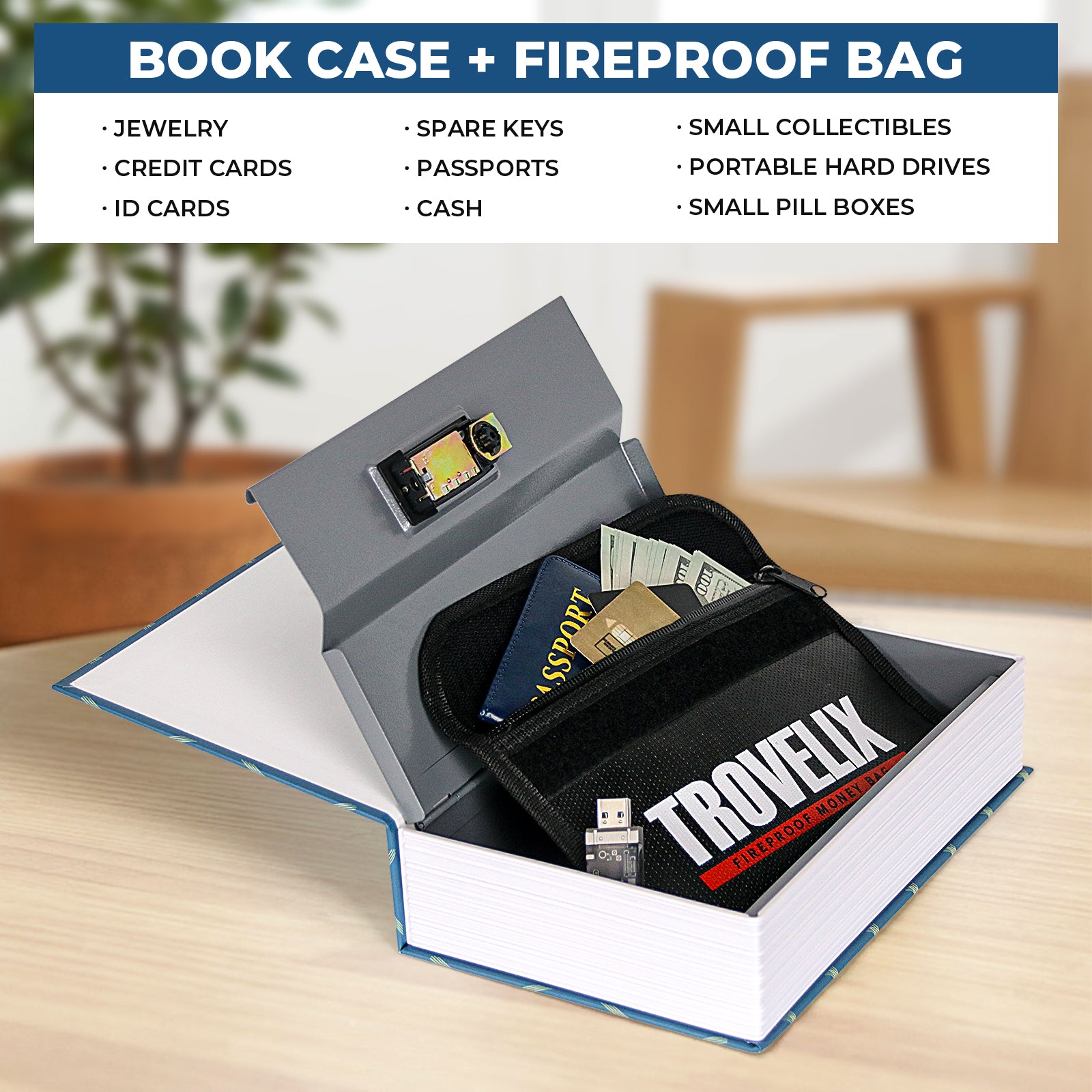 Hidden Book Safe with Fireproof Money Bag for secure storage2