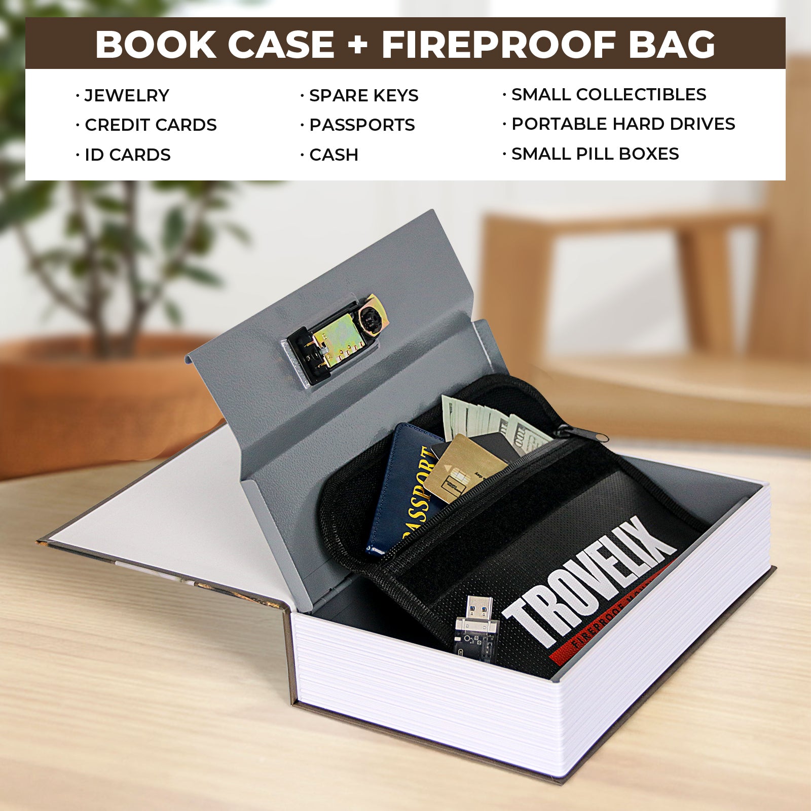 Hidden Book Safe with Fireproof Money Bag for secure storage2