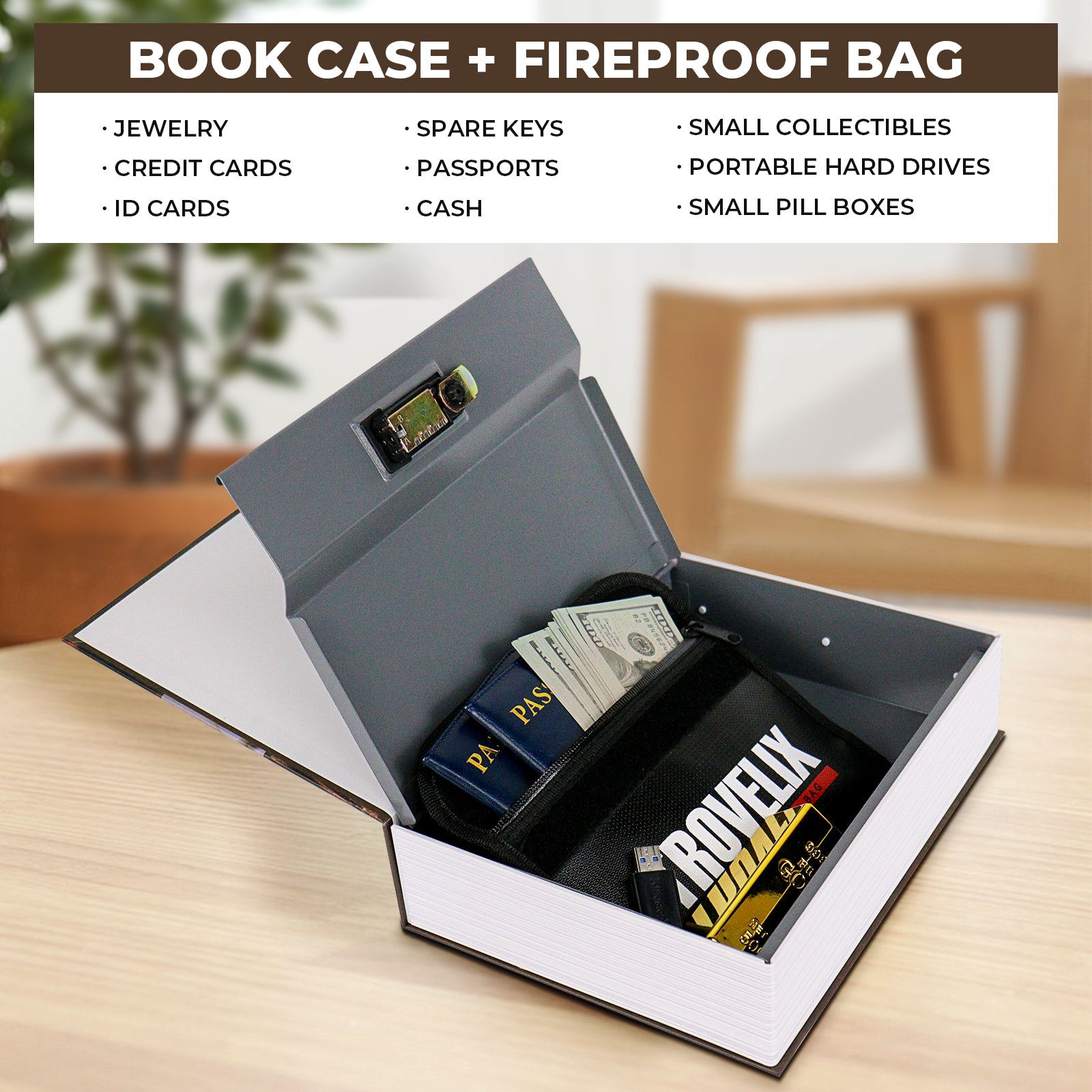 X-Large hidden book safe with included fireproof money bag for secure storage2