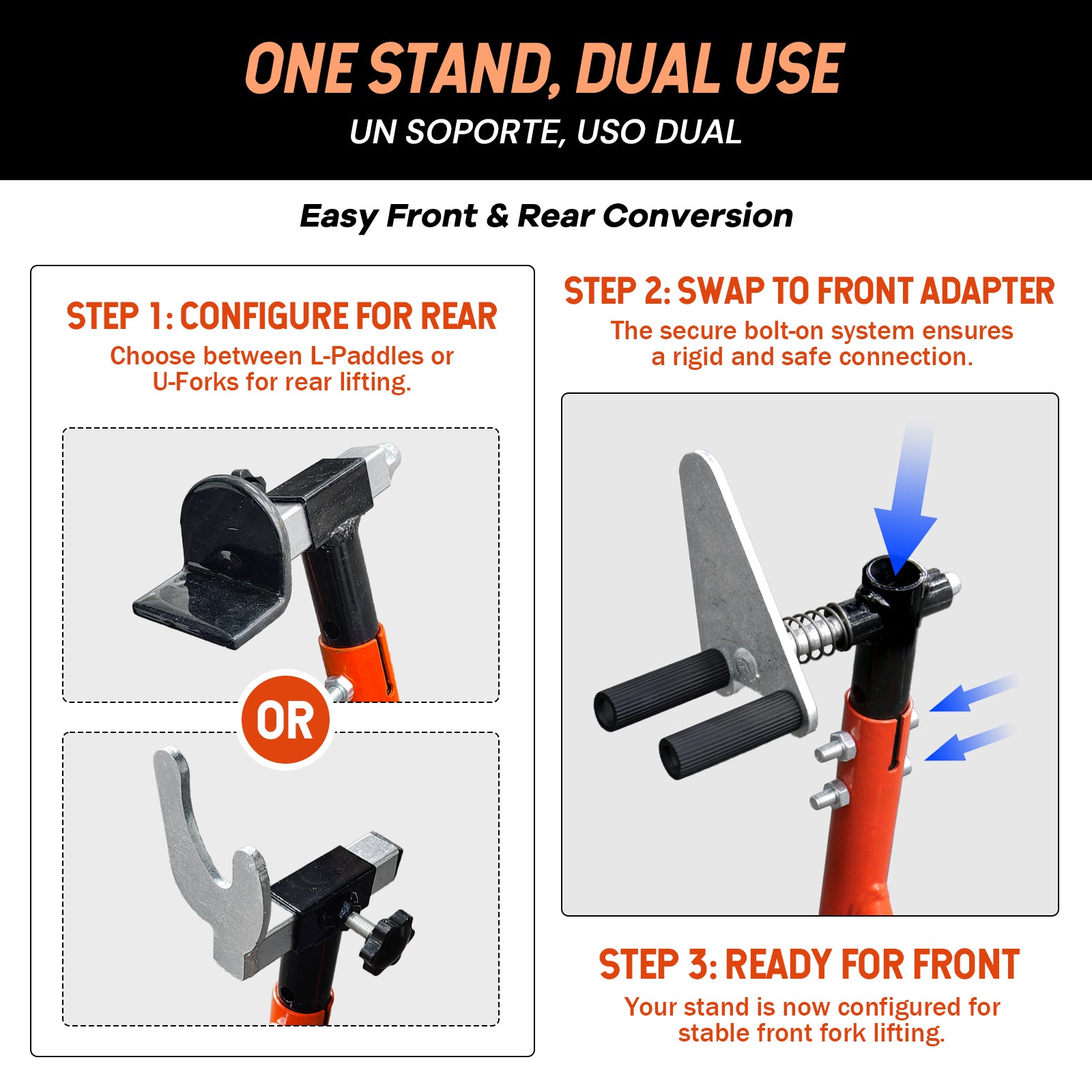 Motorcycle Front Rear Combo Stand Lift | Orange/Black | Sekamtools
