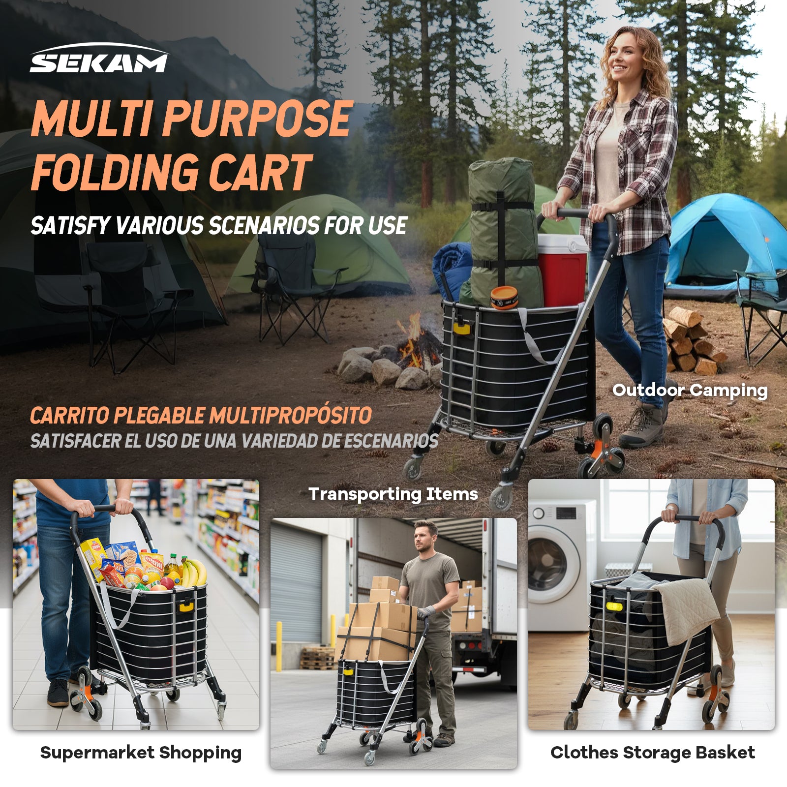 Foldable Stair-climbing Cart | Black & Sliver | Sekamtools