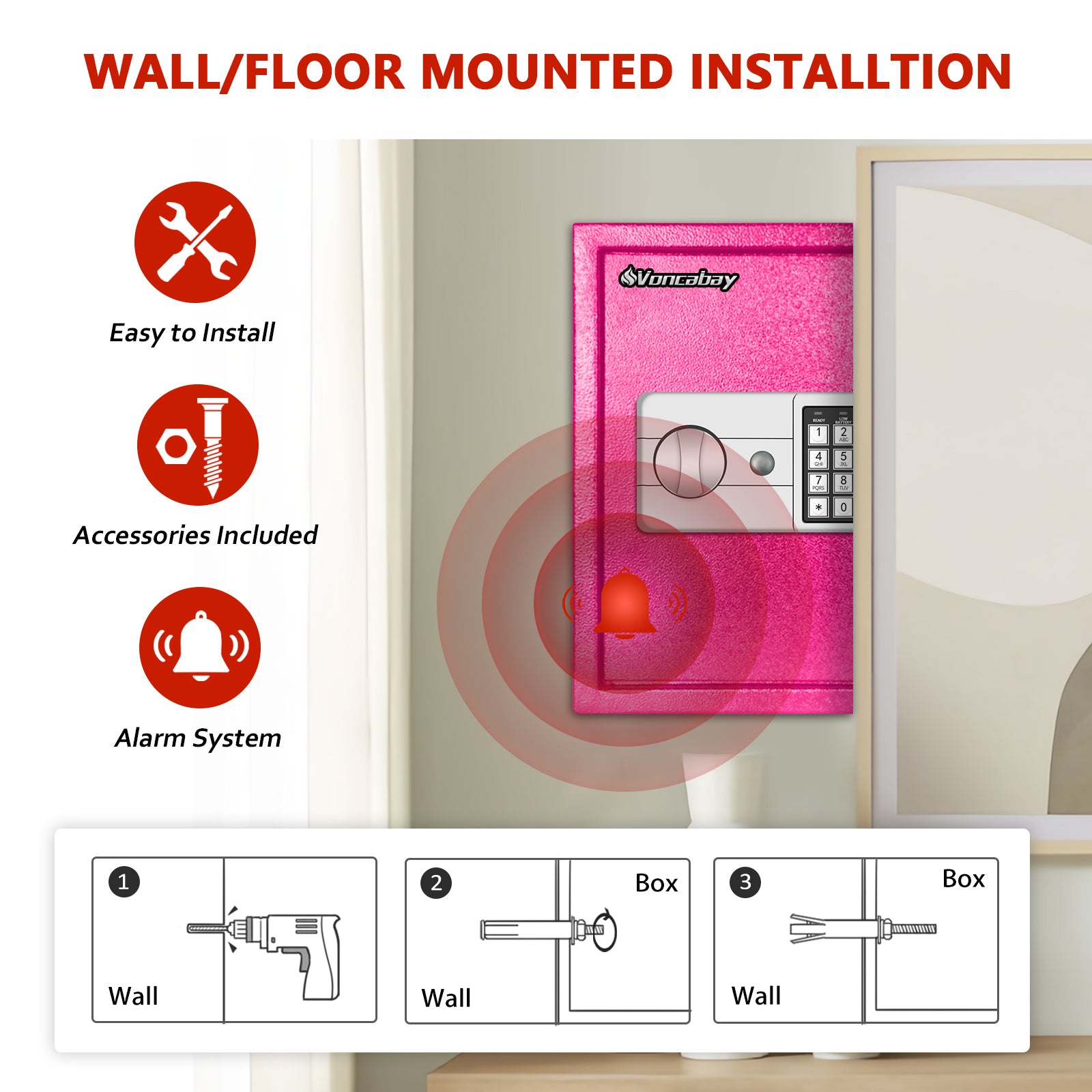 Safe Box | Pink 1.5 Cubic Feet with Silver Keypad | Voncabay
