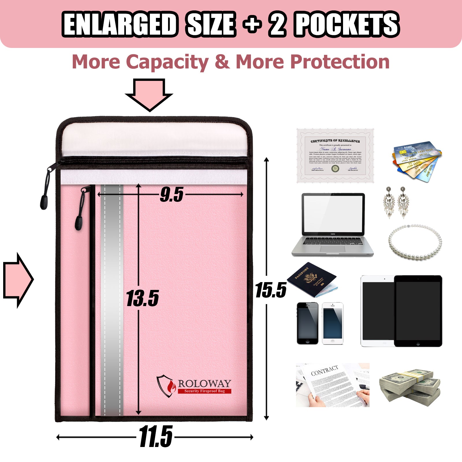 Fireproof bag 5200°F AL | Pink | Rectangle L