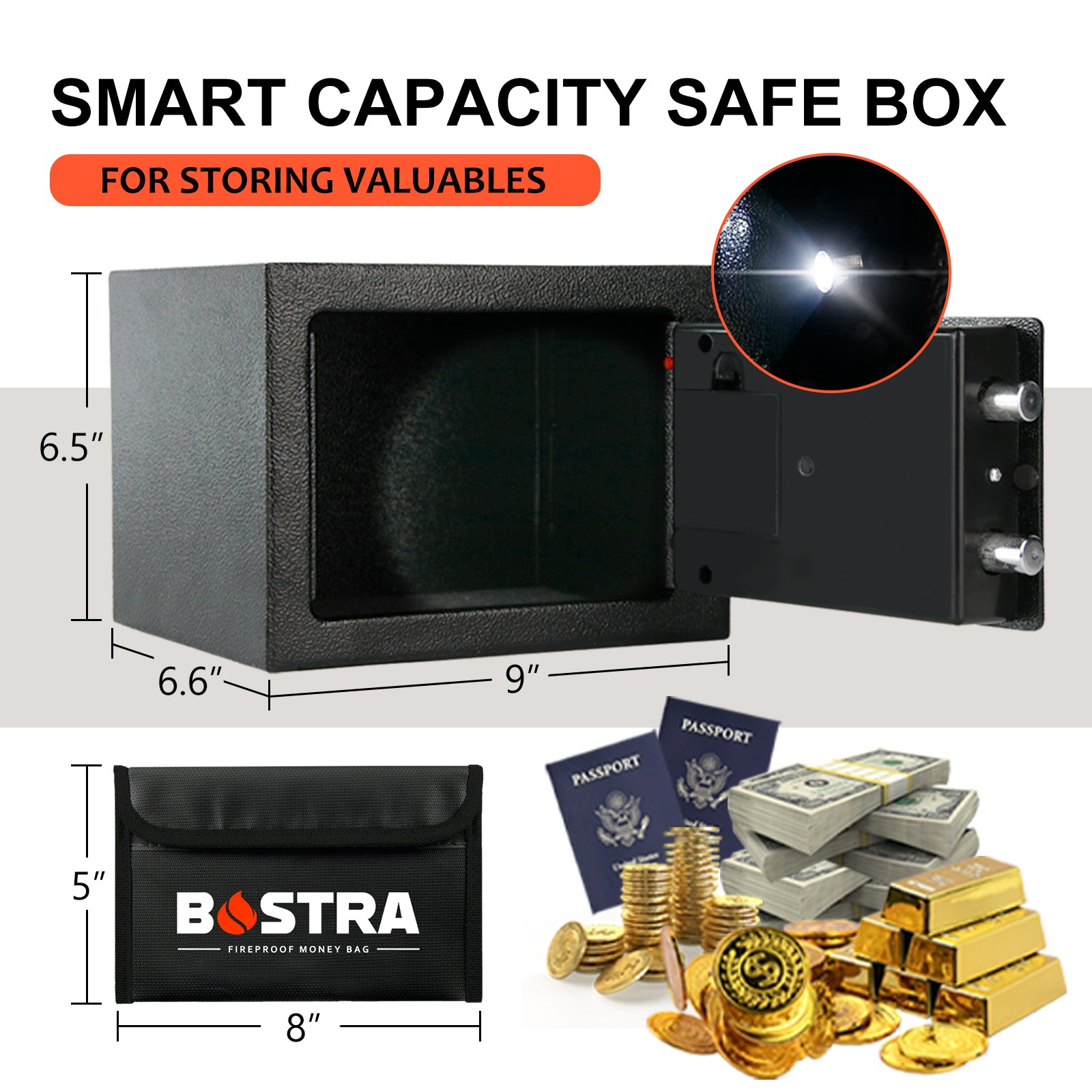 Safe Box | 0.23 Cubic Feet with 9070 keypad in multiple colors | Bostra
