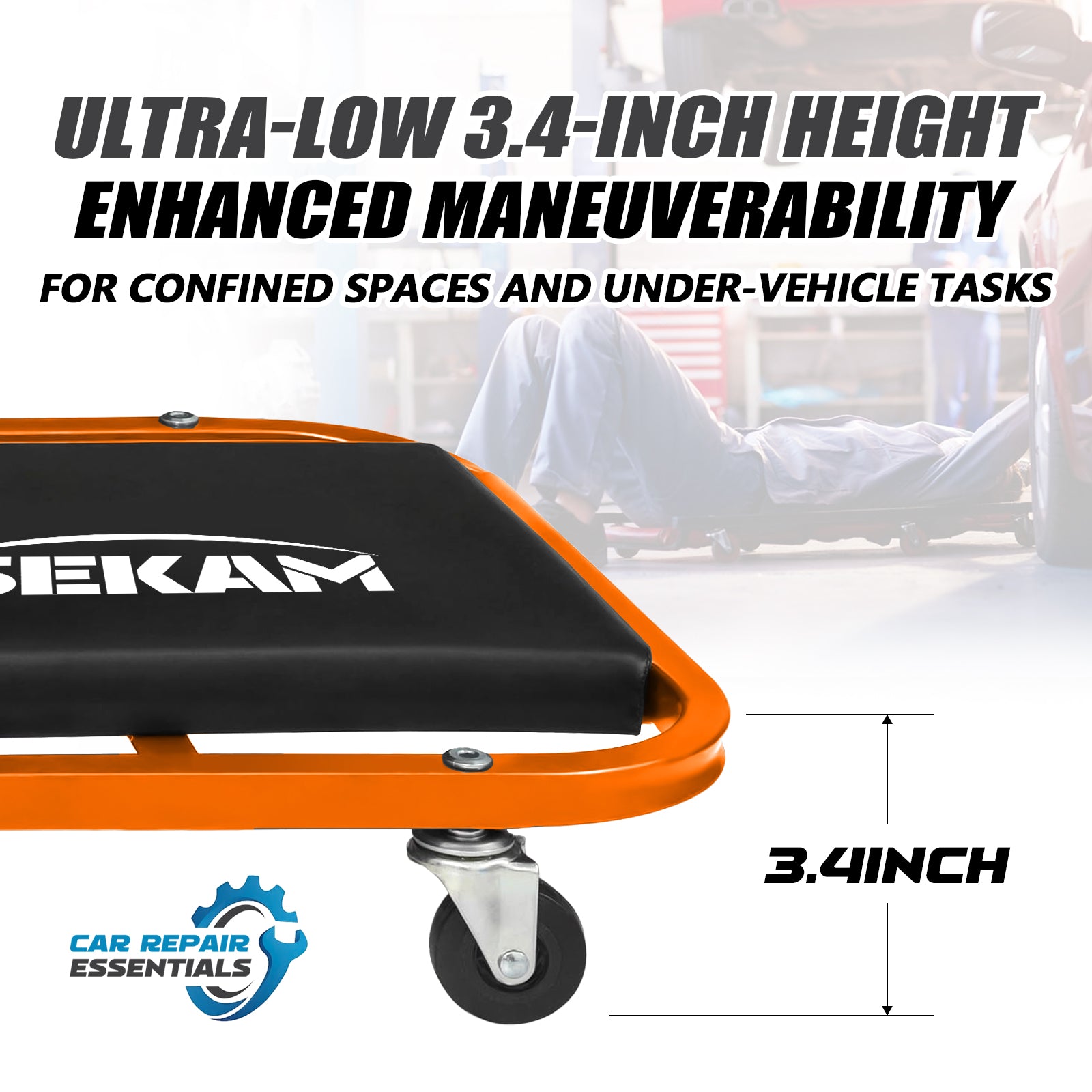 2-in-1 Mechanic Creeper | 36-Inch | Orange