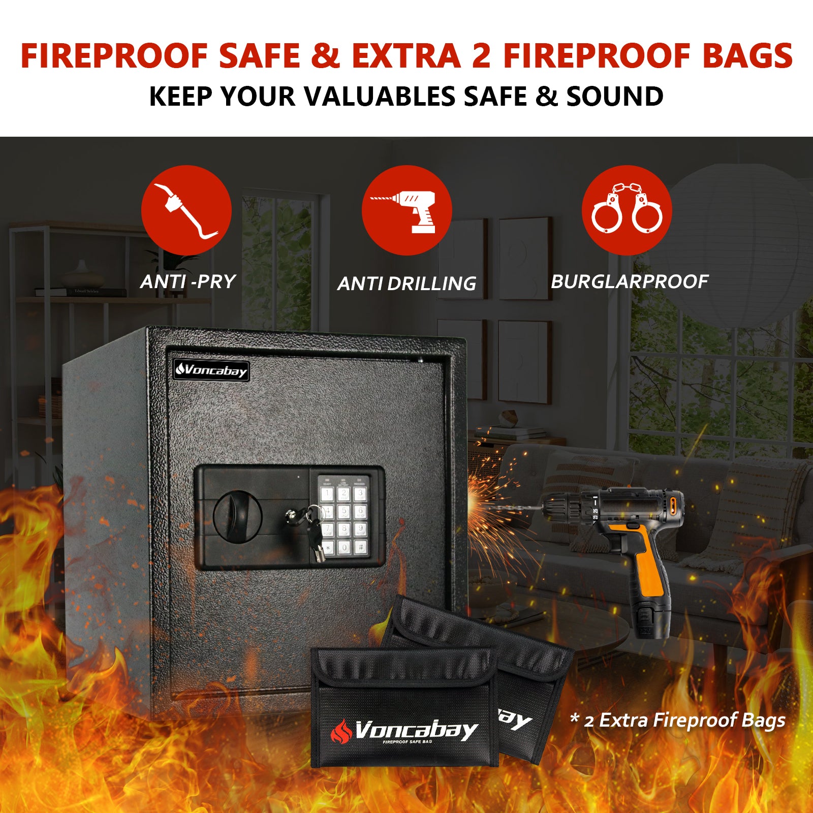 Safe Box | 1.5 Cubic Feet with Black Keypad | Voncabay