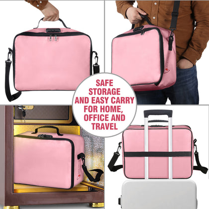 Fireproof document bag  | 17 x 11.8 x 5 inch X-Large Pink | Roloway