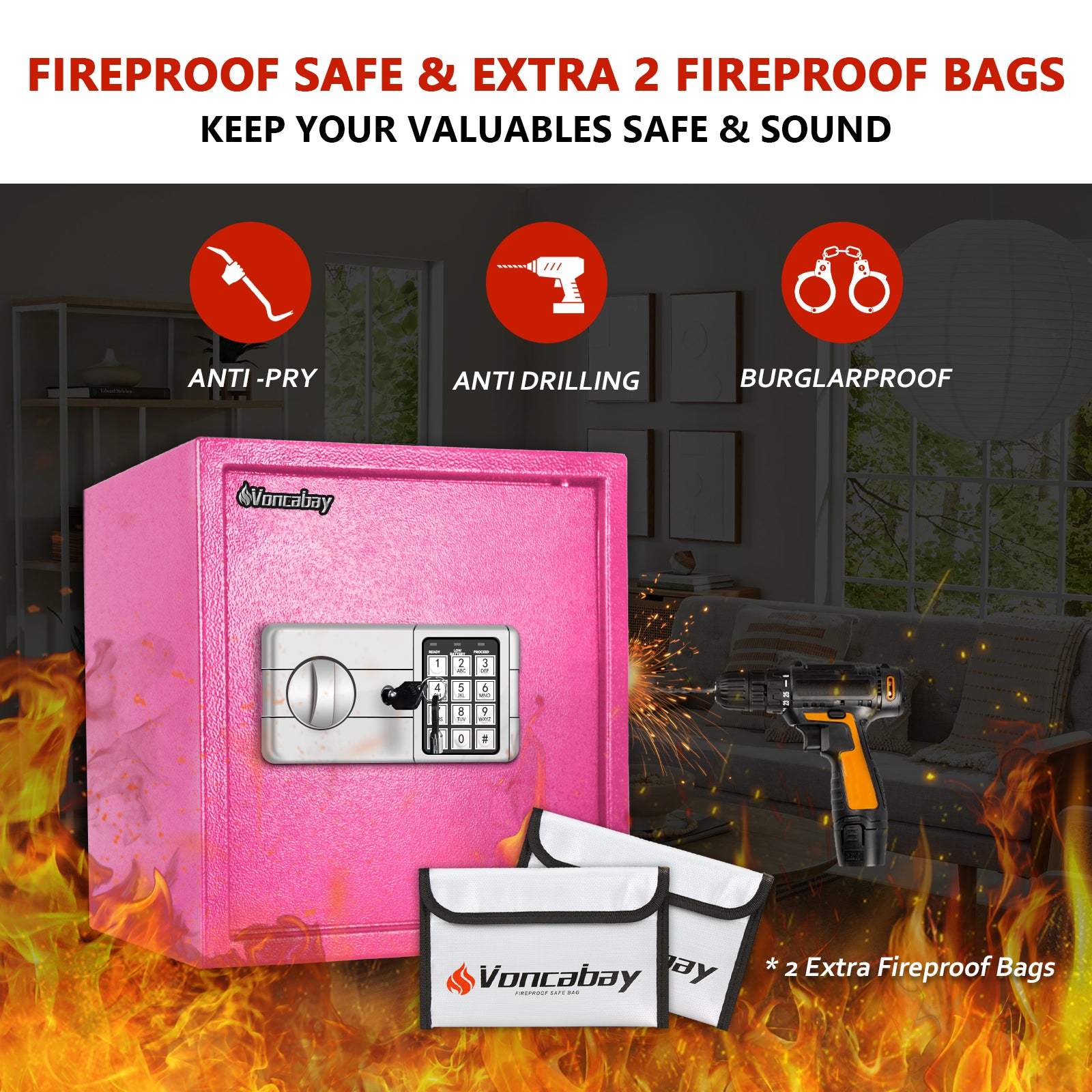 Safe Box | Pink 1.5 Cubic Feet with Silver Keypad | Voncabay