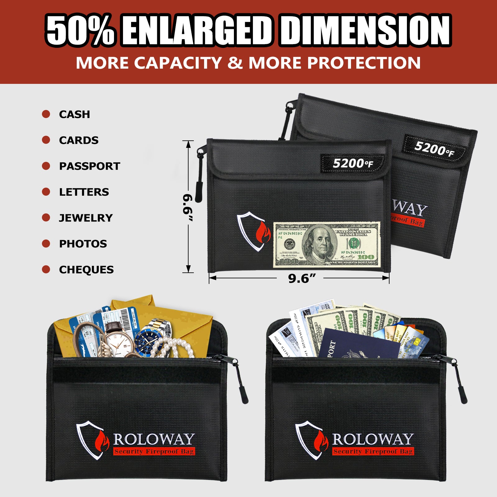 Fireproof pouch 5200°F AL | 2-pack Black | M