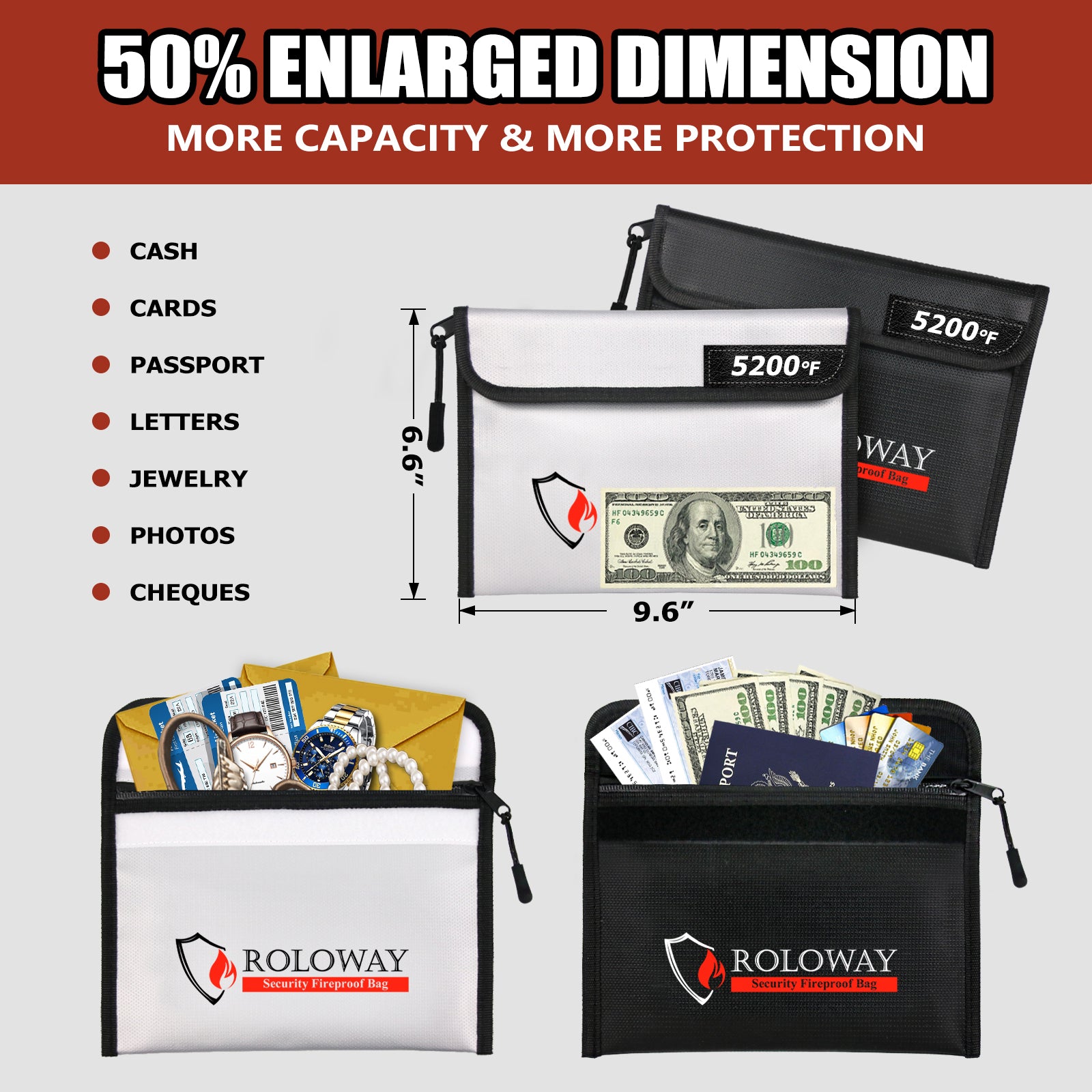 Fireproof pouch 5200℉ AL | 2-pack Black & Sliver | M