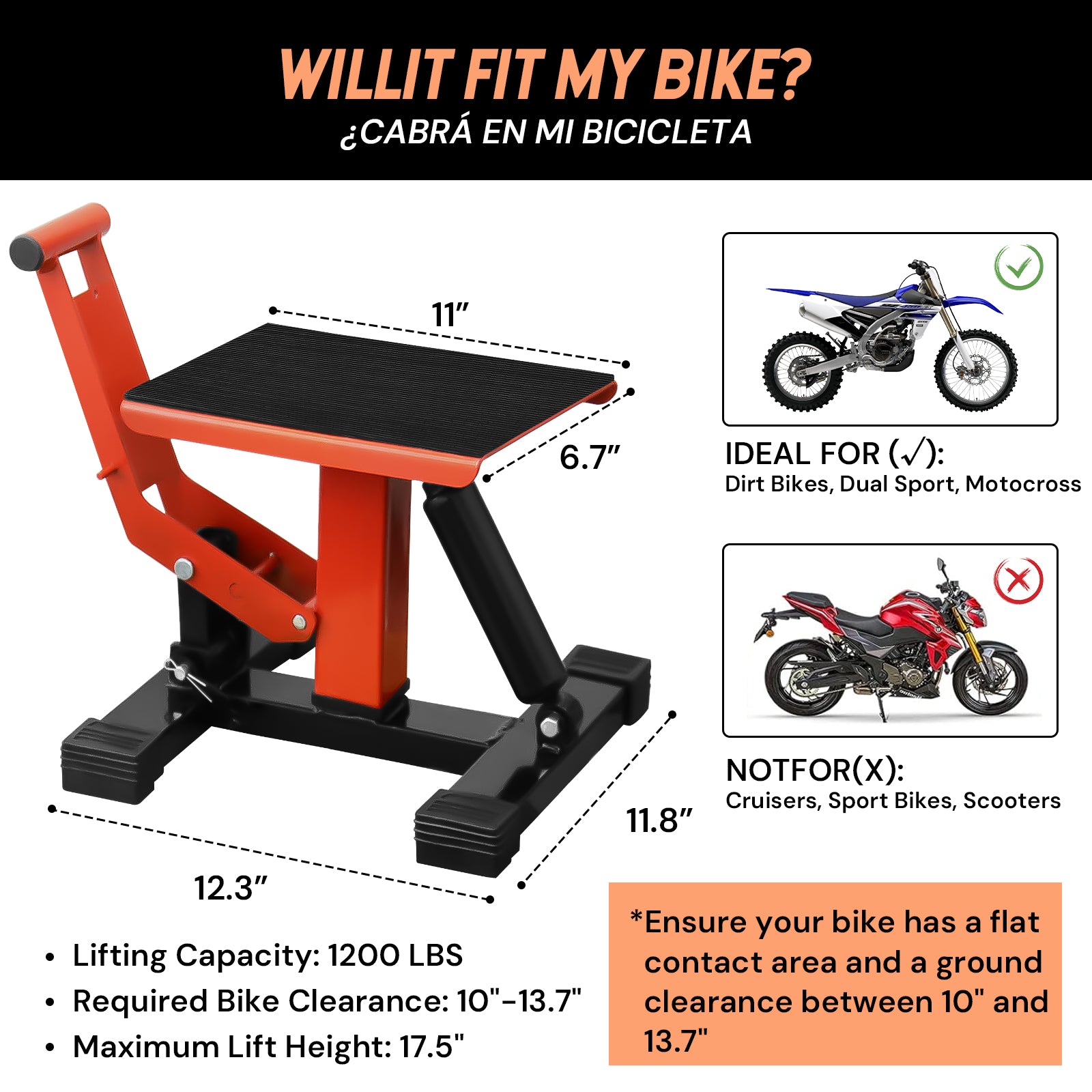 Dirt Bike Lift Stand | Orange & Black | Sekamtools