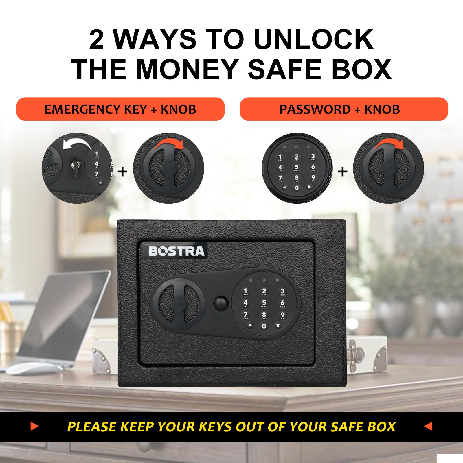 Safe Box | 0.23 Cubic Feet with 9070 keypad in multiple colors | Bostra