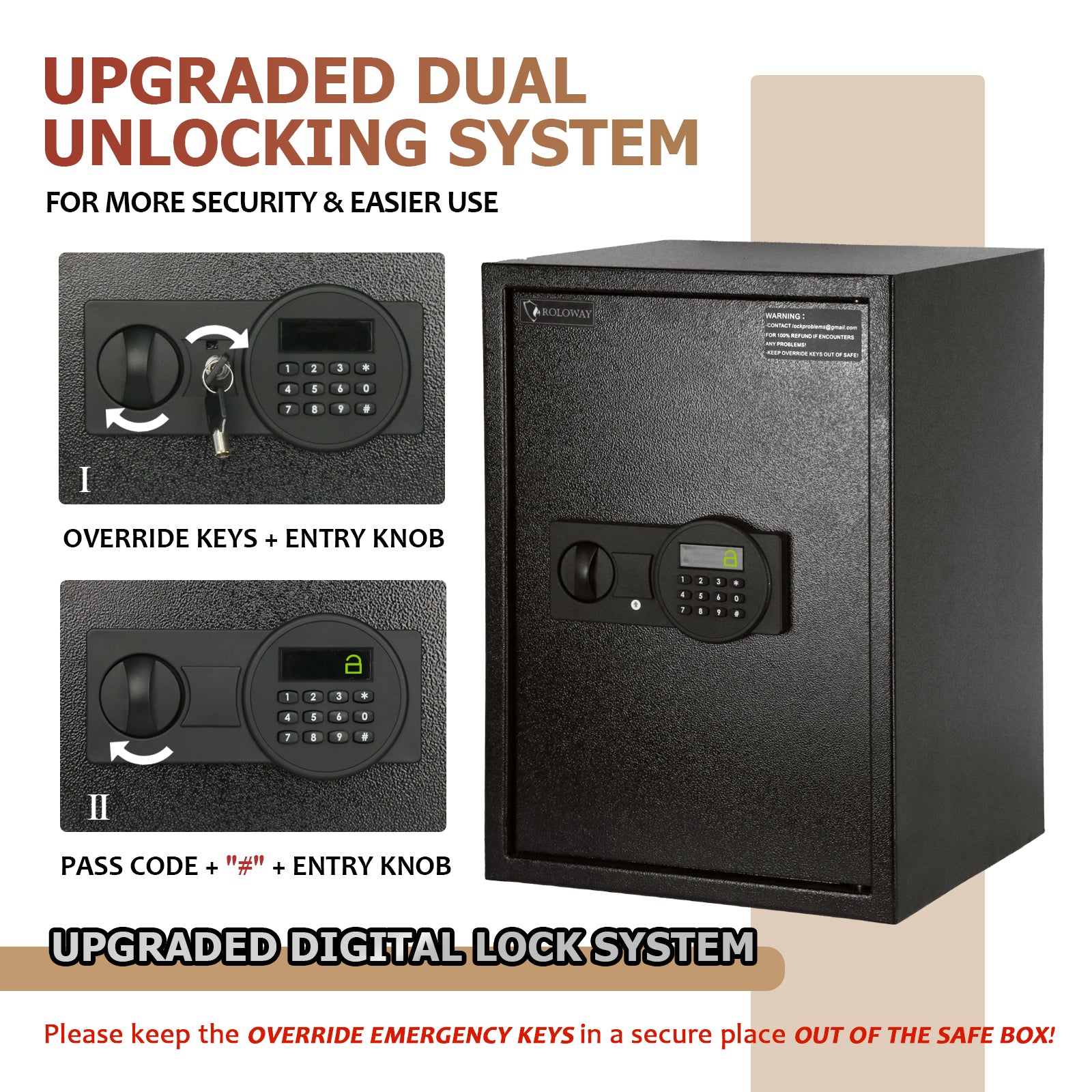 ROLOWAY black safe money safe box for home with fireproof money bags 2.2 cubic feet6