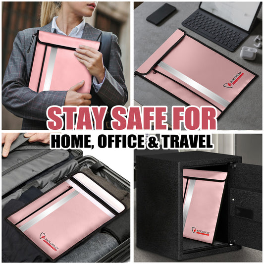 ROLOWAY upgraded pink fireproof document bag 15.5 x 11.5 inch1