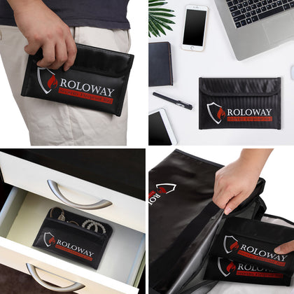 ROLOWAY SAFE Small Fireproof Money Bag (8 x 5 inches)(Black*2)