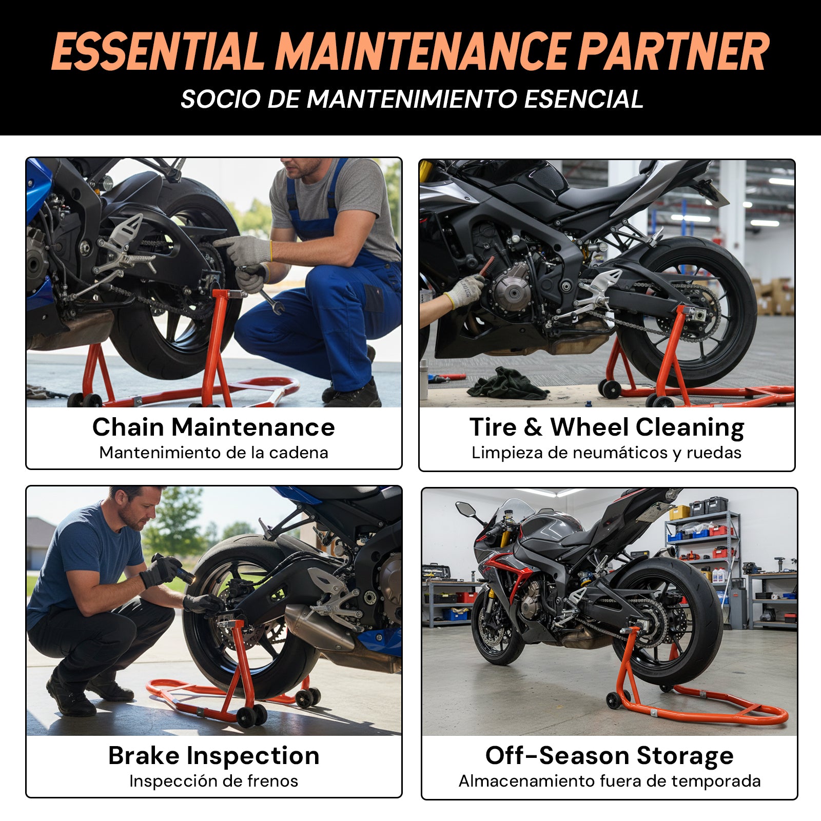 Motorcycle Rear Wheel Stand | Orange | Sekamtools