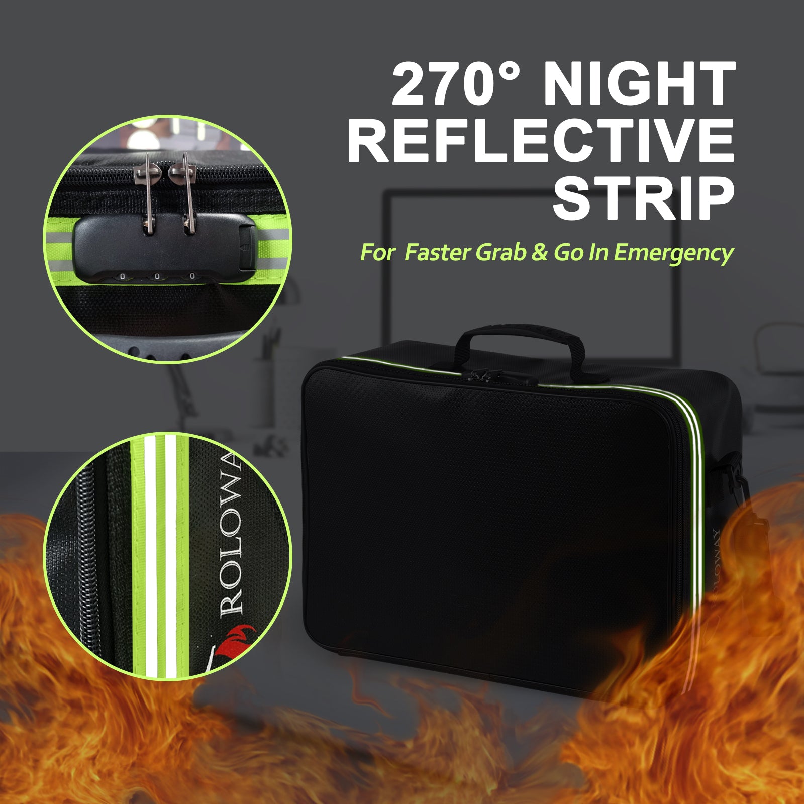 ROLOWAY Bolsa para documentos ignífuga multicapa con cerradura (17 x 12 x 5 pulgadas)