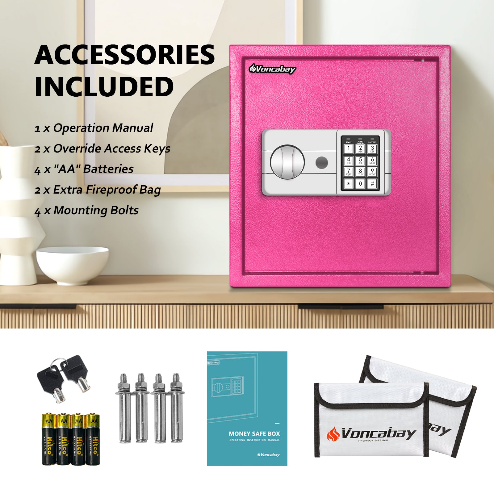 Safe Box | Pink 1.5 Cubic Feet with Silver Keypad | Voncabay