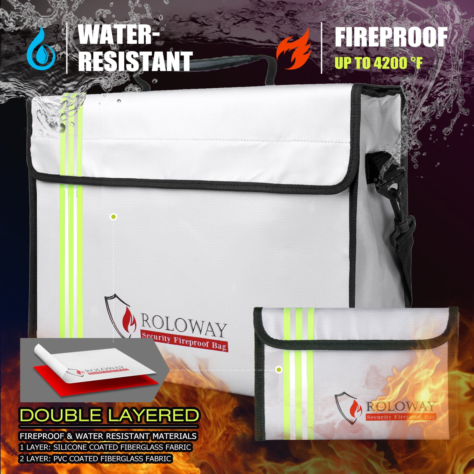ROLOWAY X-LARGE Fireproof Bag with Reflective Strip for safety and secure storage3