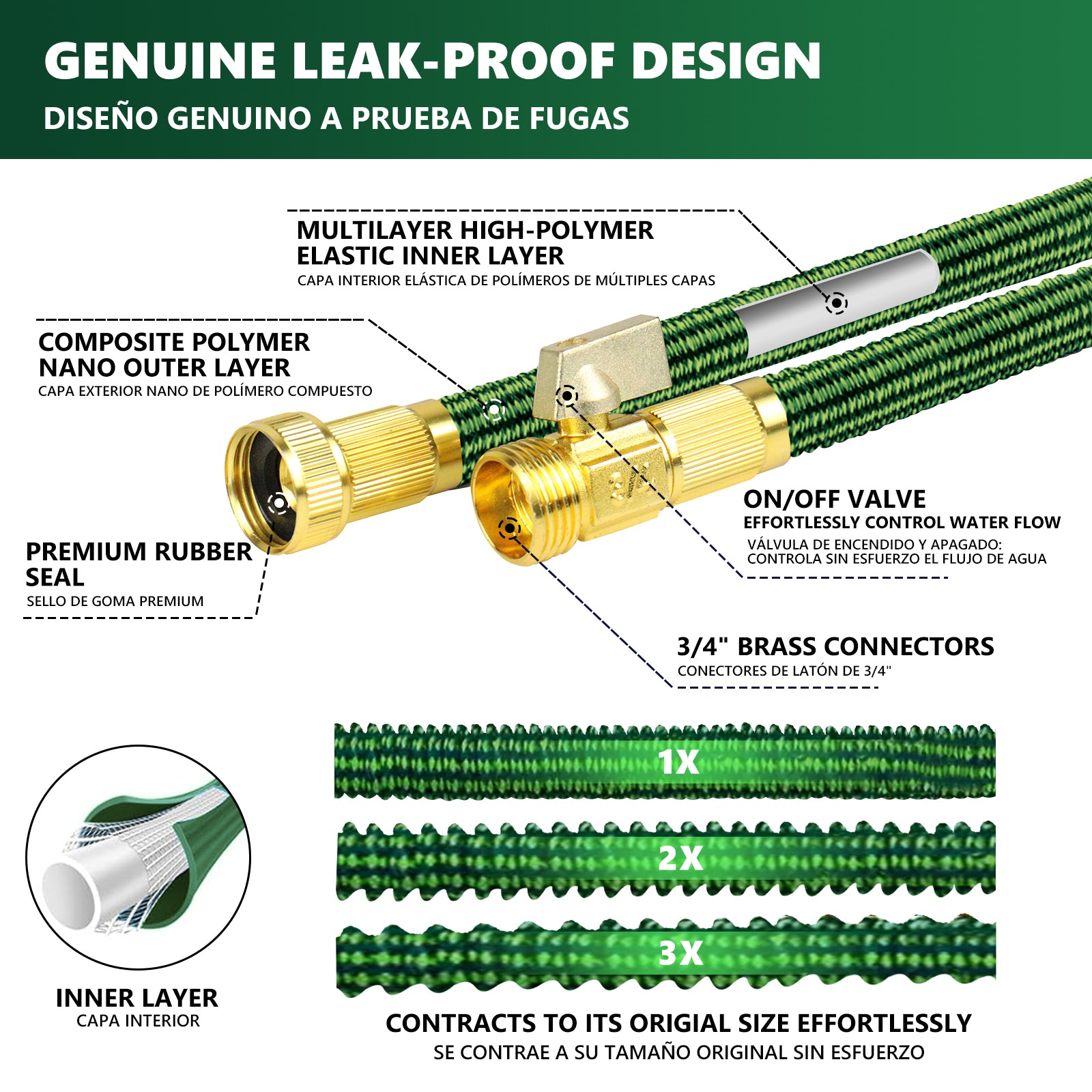 Expandable Garden Hose | 10-Mode High-Pressure Nozzle | Green