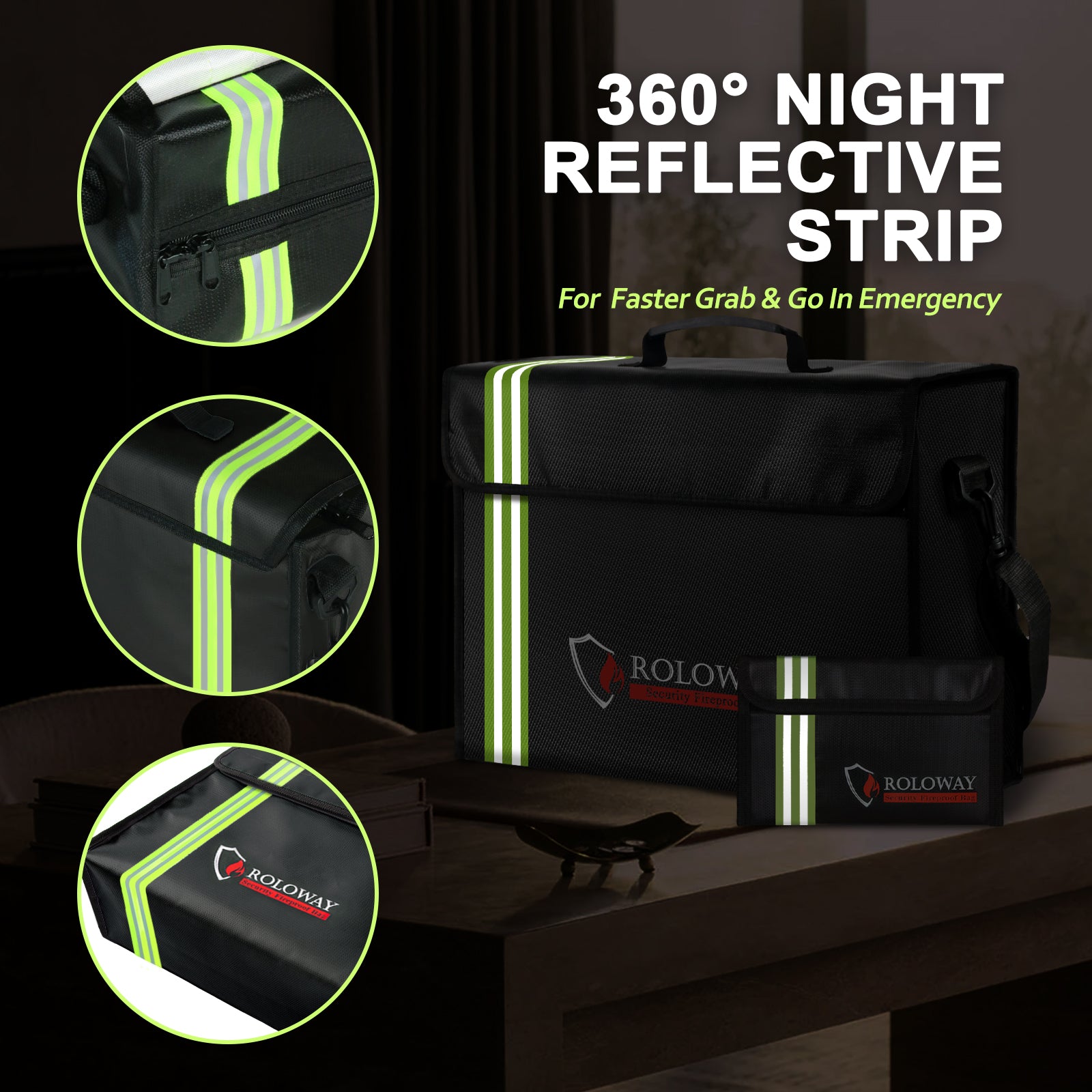 Fireproof bag 5200°F AL | Black with Reflective Strip | XL