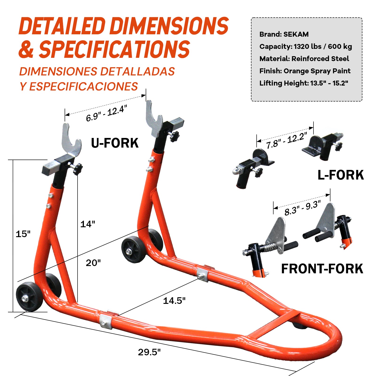 Motorcycle Front Rear Combo Stand Lift | Orange/Black | Sekamtools