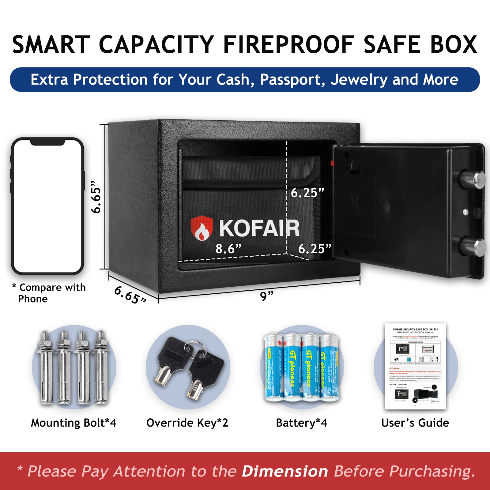 Safe Box | 0.23 Cubic Feet in multiple colors | Kofair