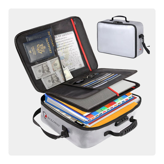 ROLOWAY Multi-Layer SAFE Sac à documents ignifuge avec serrure (17 x 12 x 5 pouces) (argent)