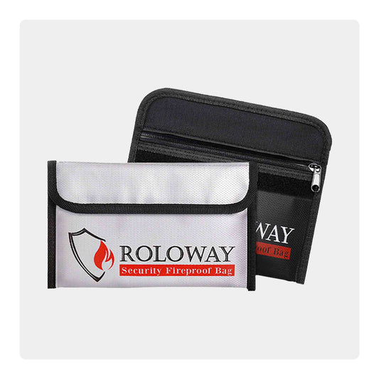 ROLOWAY SAFE Bolsa de dinero pequeña ignífuga (5 x 8 pulgadas) (negro + plateado)