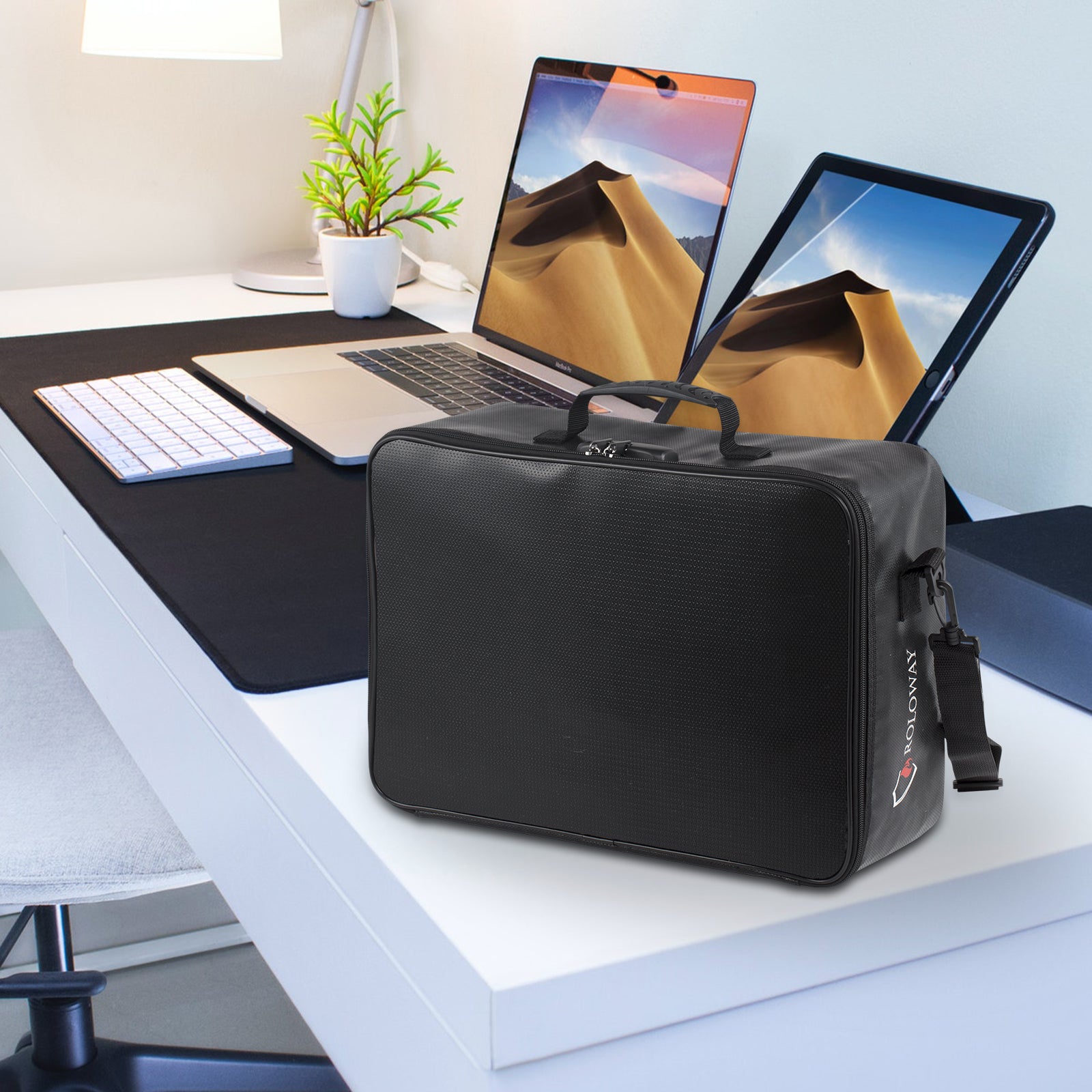 ROLOWAY multi-layer fireproof document bag with lock, 17 x 12 x 5 inches4