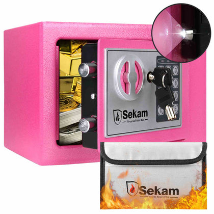 SEKAM Steel Small Money Safe Box in Pink with Fireproof Money Bag for Home Office4