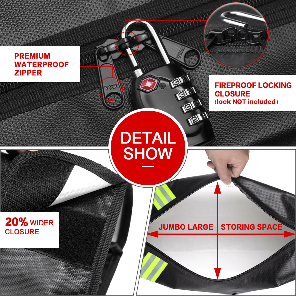 ROLOWAY JUMBO fireproof bag with reflective strip 17x12x5.8 inches1