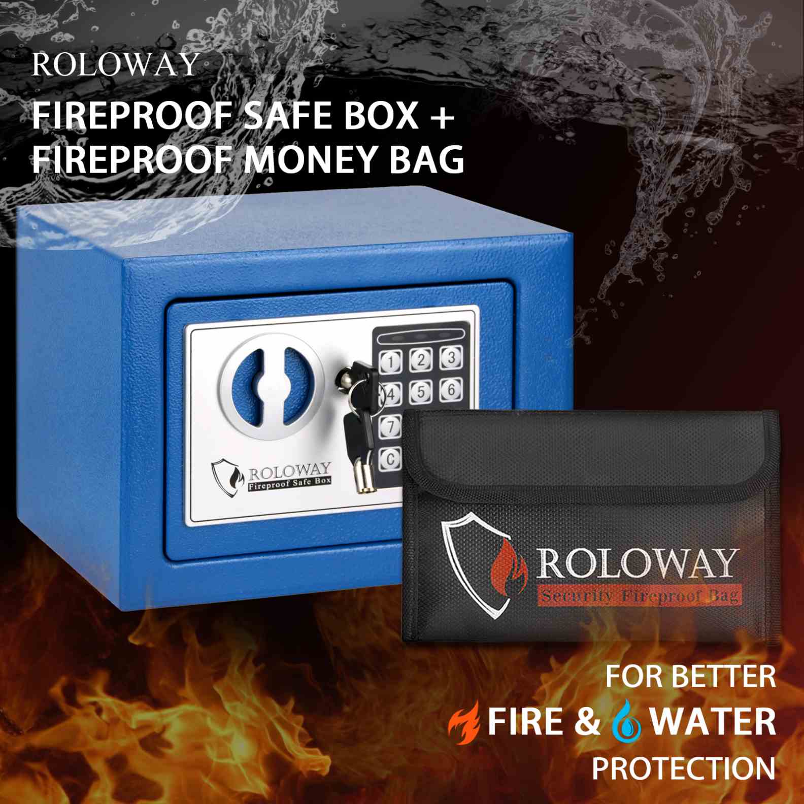 ROLOWAY SAFE steel small money safe box with fireproof money bag in blue1