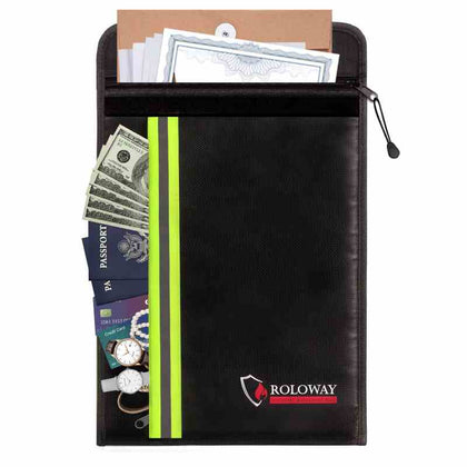 ROLOWAY Fireproof Document Bag 15x11 inch with Dual Pockets and Reflective Strip in Black6