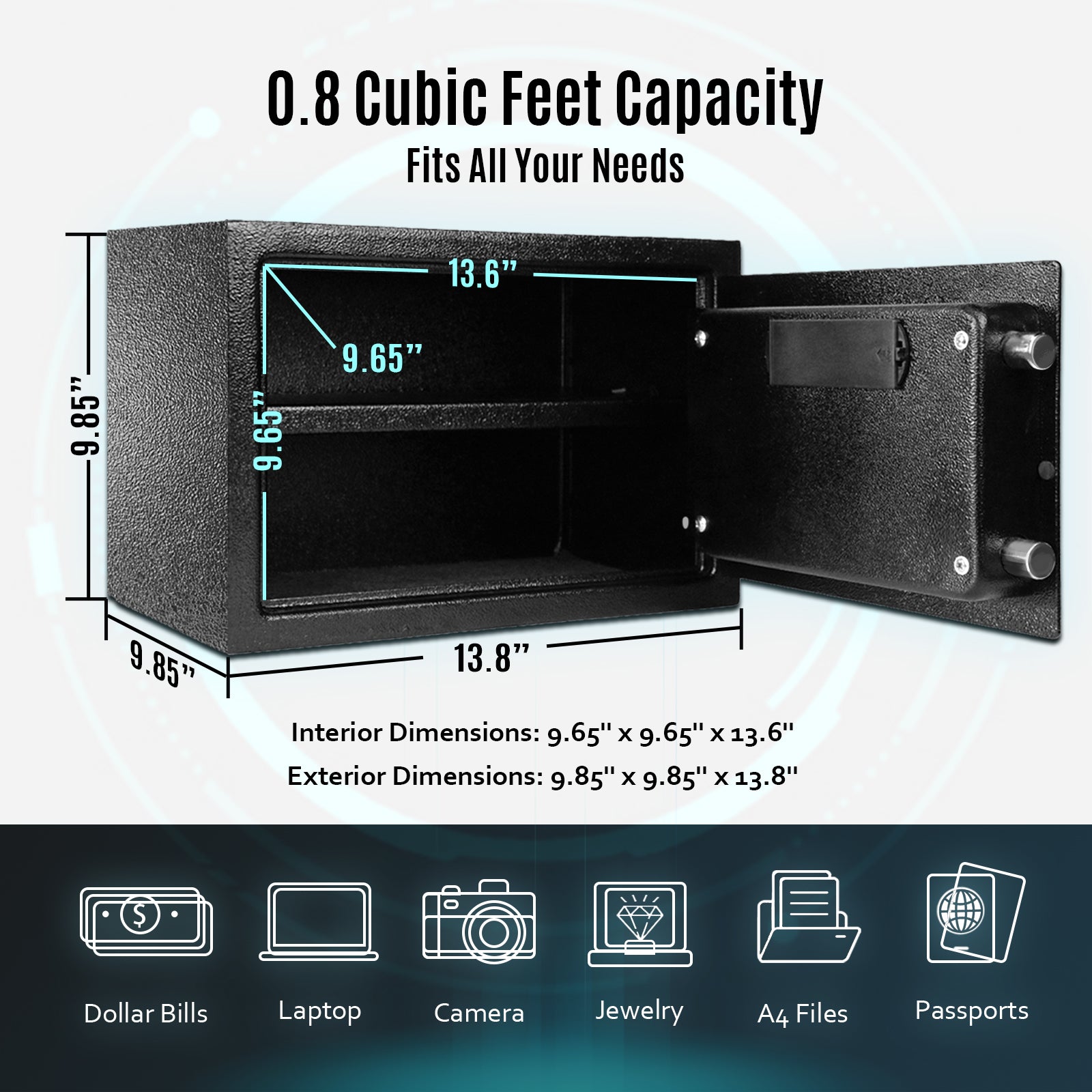 SEKAM Biometric Fingerprint Safe Box with fireproof money bags for secure storage0