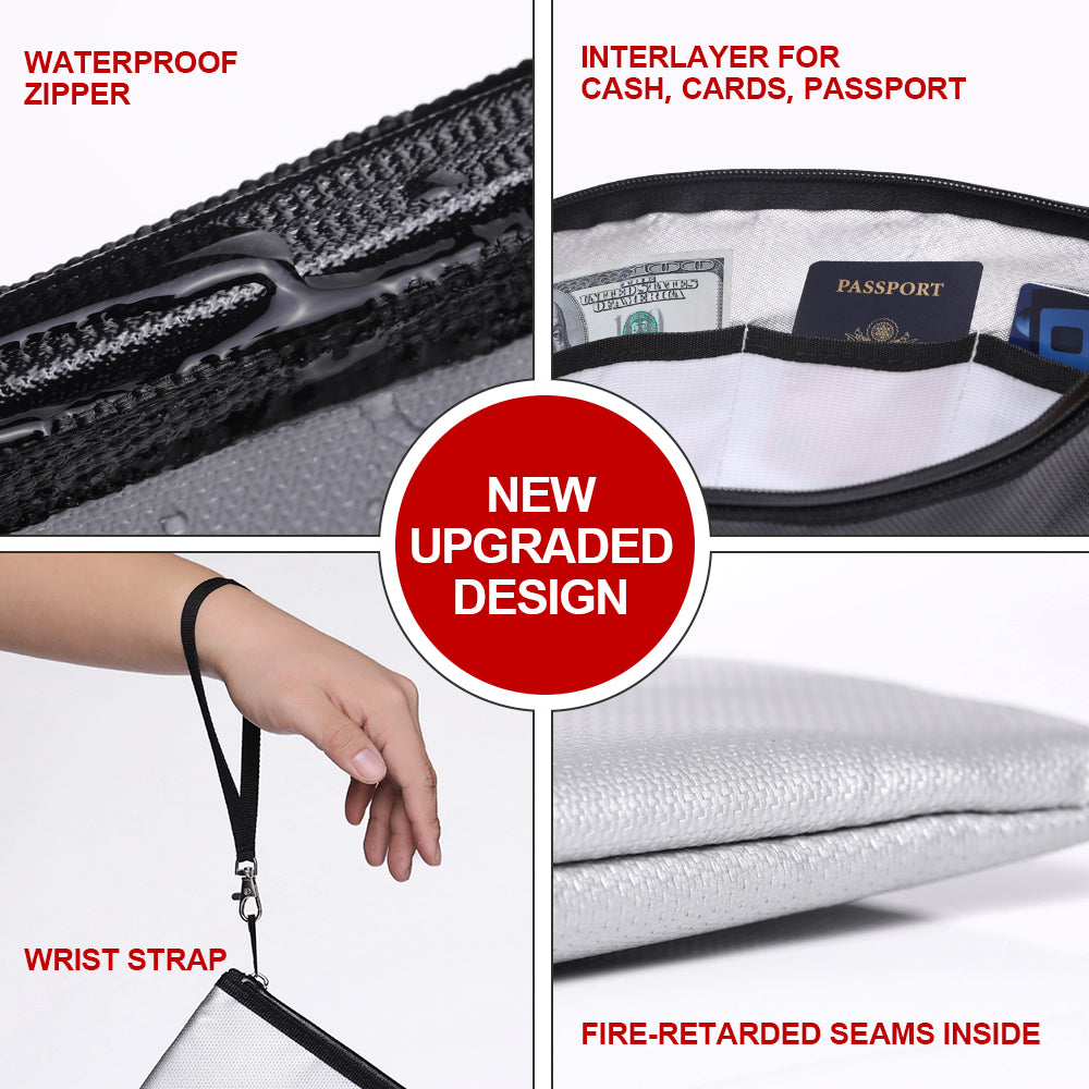 Bundle-ROLOWAY SAFE multi-layer fireproof file storage bag in black with lock and additional fireproof document bags5