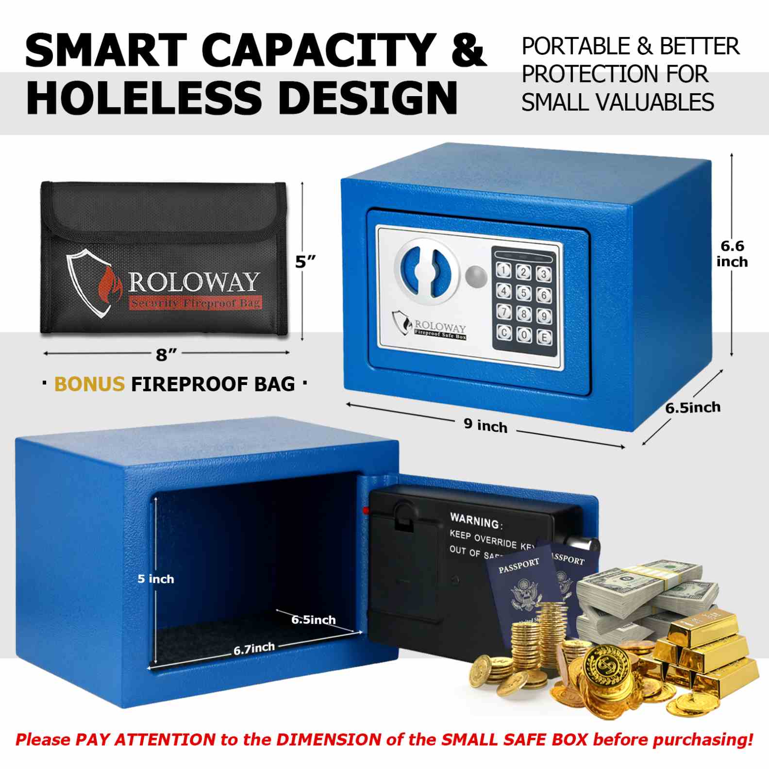 ROLOWAY SAFE steel small money safe box with fireproof money bag in blue5