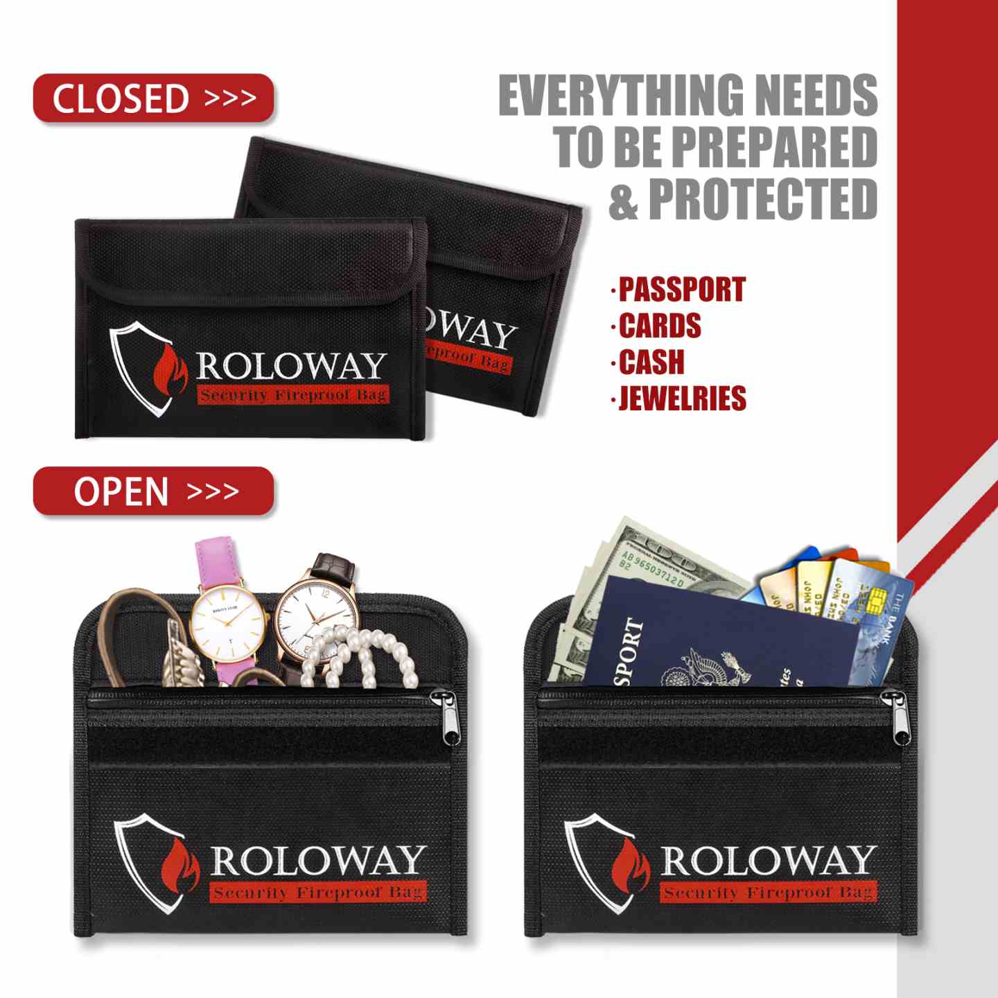 ROLOWAY SAFE steel small money safe box with fireproof cash bag bundle, 2-pack black6