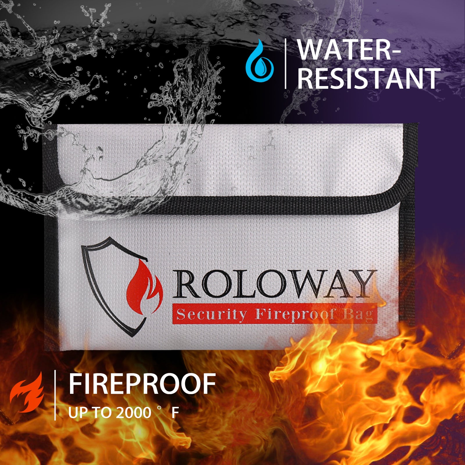 ROLOWAY SAFE small silver fireproof money bag 5x8 inches0